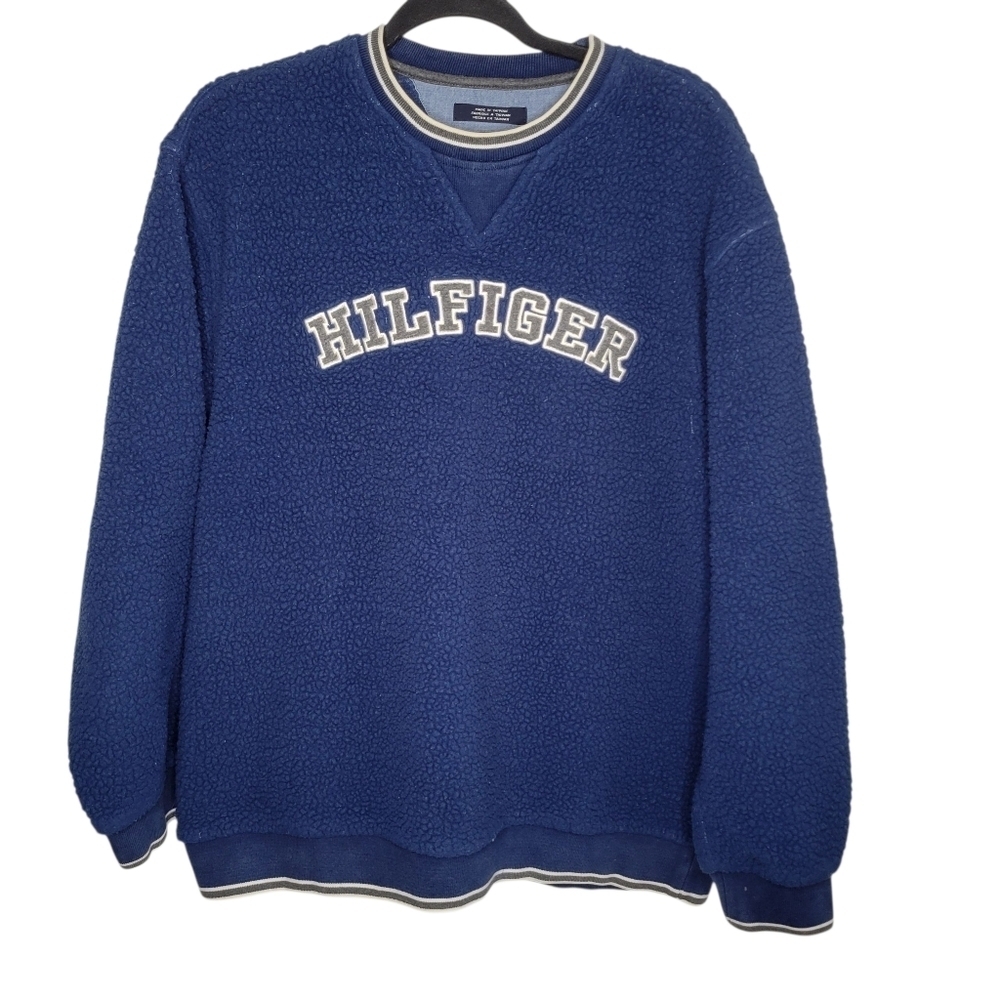 Vintage Y2K Tommy Hilfiger Tommy Jeans Polar Fleece Crewneck Sweatshirt In Navy